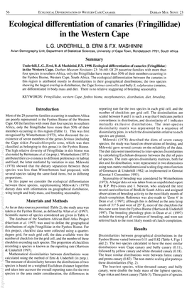 Ecological Differentiation of Canaries (Fringillidae) in the Western Cape