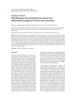 Original Article Top 250 Gene Set Enrichment to Screen the Metastasis Key Genes of Renal Cell Carcinoma