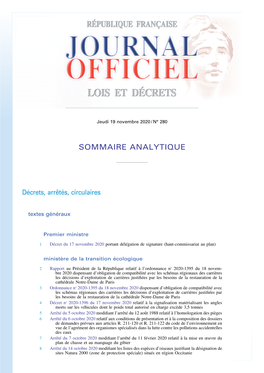 JOURNAL OFFICIEL DE LA RÉPUBLIQUE FRANÇAISE Sommaire