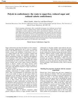 Polyols in Confectionery: the Route to Sugar-Free, Reduced Sugar and Reduced Calorie Confectionery