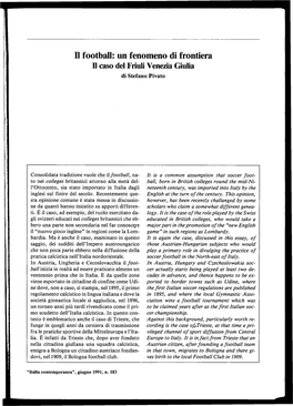 Il Football: Un Fenomeno Di Frontiera Il Caso Del Friuli Venezia Giulia Di Stefano Pivato