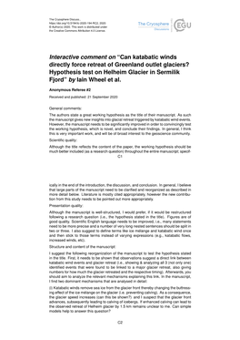 Can Katabatic Winds Directly Force Retreat of Greenland Outlet Glaciers? Hypothesis Test on Helheim Glacier in Sermilik Fjord” by Iain Wheel Et Al