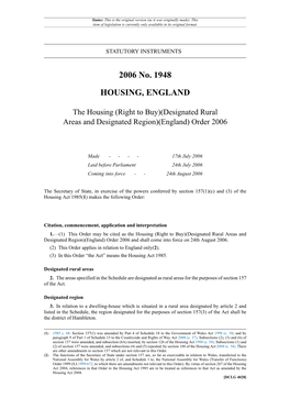 Designated Rural Areas and Designated Region)(England) Order 2006