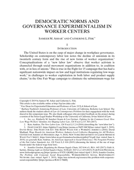 Democratic Norms and Governance Experimentalism in Worker Centers