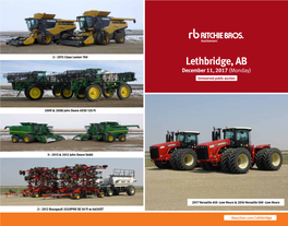 Lethbridge, AB December 11, 2017 (Monday) Unreserved Public Auction