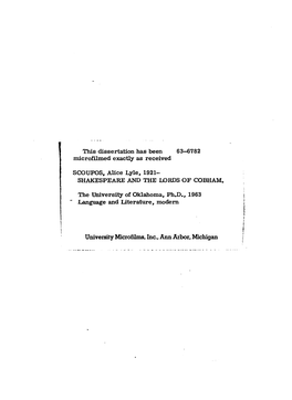 University Microfilms, Inc., Ann Arbor, Michigeui Copyri^T By
