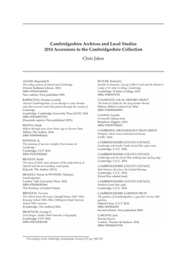 Cambridgeshire Archives and Local Studies 2014 Accessions to the Cambridgeshire Collection