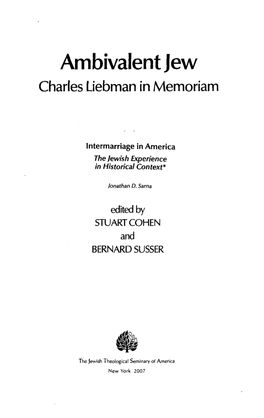 Ambivalent Jew Charles Liebman in Memoriam