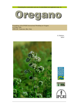 Proceedings of the IPGRI International Workshop on Oregano 8-12 May 1996