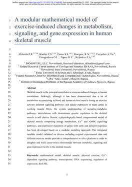 A Modular Mathematical Model of Exercise-Induced Changes In