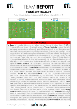 TEAM REPORT SOCIETÀ SPORTIVA LAZIO Partite Visionate: Lazio Vs Hellas Verona (0-0) & Parma Vs Lazio (0-1; 0-1 HT)