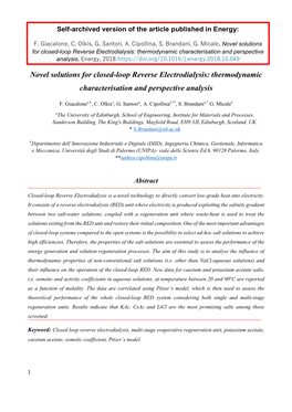 Novel Solutions for Closed-Loop Reverse Electrodialysis