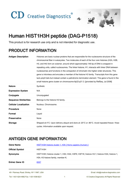 Human HIST1H3H Peptide (DAG-P1518) This Product Is for Research Use Only and Is Not Intended for Diagnostic Use