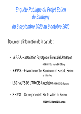Enquête Publique Du Projet Eolien De Santigny Du 8 Septembre 2020 Au 9 Octobre 2020