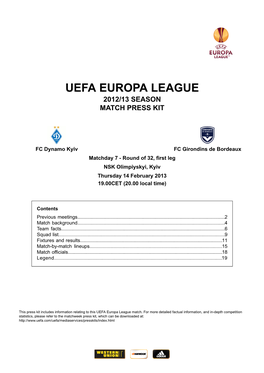 2012/13 Season Match Press Kit