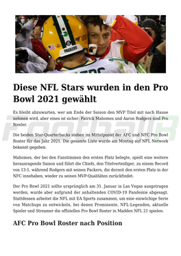 Diese NFL Stars Wurden in Den Pro Bowl 2021 Gewählt