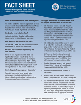 FACT SHEET Western Hemisphere Travel Initiative Land and Sea Travel Document Requirements