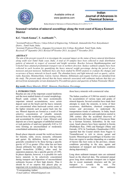 Seasonal Variation of Mineral Assemblage Along the West Coast of Kanya Kumari District