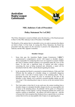 NRL Judiciary Code of Procedure Policy Statement No 1 of 2012