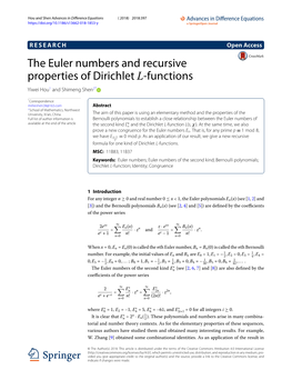 The Euler Numbers and Recursive Properties of Dirichlet L-Functions Yiwei Hou1 and Shimeng Shen2*