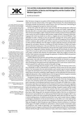 DIE DONAU IM SPANNUNGSFELD VON ÖFFNUNG UND ABGRENZUNG the AUSTRO-HUNGARIAN PERIOD in BOSNIA and HERZEGOVINA Cultural Politics I