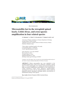 Microsatellite Loci in the Tetraploid Spined Loach, Cobitis Biwae, and Cross-Species Amplification in Four Related Species