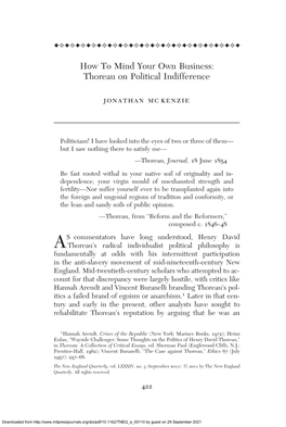 How to Mind Your Own Business: Thoreau on Political Indifference