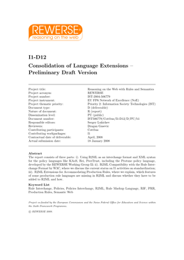 I1-D12 Consolidation of Language Extensions – Preliminary Draft Version