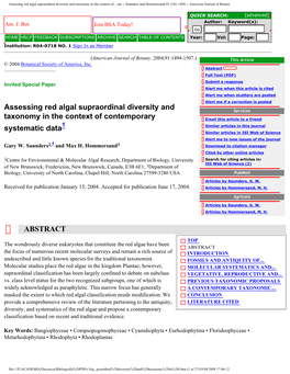 Assessing Red Algal Supraordinal Diversity and Taxonomy in the Context of Contemporary Systematic Data -- Saunders and Hommersan