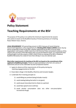 Policy Statement Teaching Requirements at the BSV