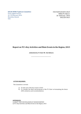 Report on TC's Key Activities and Main Events in the Region, 2015