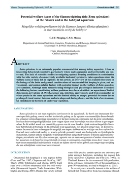 Potential Welfare Issues of the Siamese Fighting Fish (Betta Splendens) at the Retailer and in the Hobbyist Aquarium