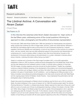 The Libidinal Archive: a Conversation with Akram Zaatari TATE PAPERS Chad Elias ISSN 1753­9854 Tate Papers No.19