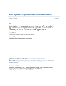 Towards a Comprehensive Survey of C3 and C4 Photosynthetic Pathways in Cyperaceae Jeremy J