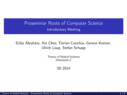 Proseminar Roots of Computer Science Introductory Meeting