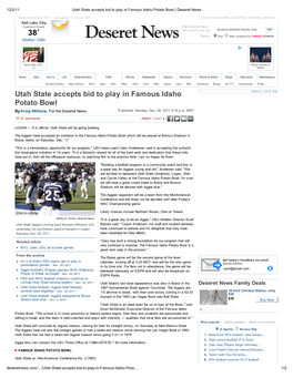 Utah State Accepts Bid to Play in Famous Idaho Potato Bowl | Deseret News