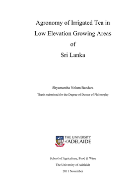 Agronomy of Irrigated Tea in Low Elevation Growing Areas of Sri Lanka