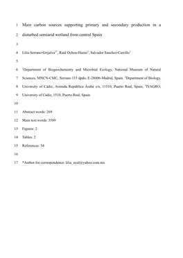 Carbon Sources Supporting Primary and Secondary Production in A