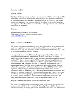 November 13, 2018 Dear Dr. Rumpel, Thank You for the Opportunity to Submit a Revised Version Of