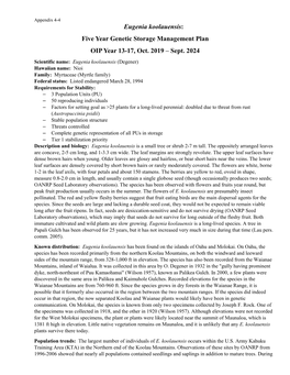 Appendix 4-4 Eugenia Koolauensis 5-Year Genetic Storage Plan