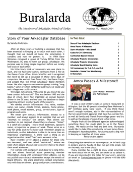 Buralarda the Newsletter of Arkadaşlar, Friends of Turkey Number 39, March 2014