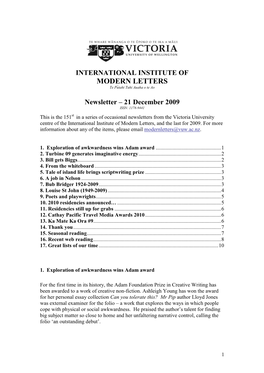 Newsletter – 21 December 2009 ISSN: 1178-9441