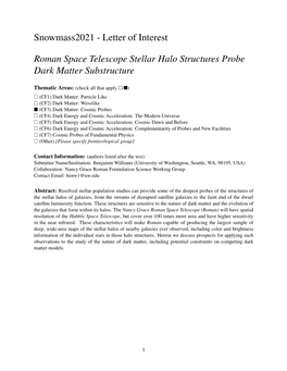 Letter of Interest Roman Space Telescope Stellar Halo Structures