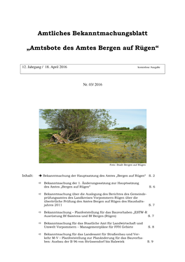 Amtliches Bekanntmachungsblatt „Amtsbote Des Amtes Bergen Auf