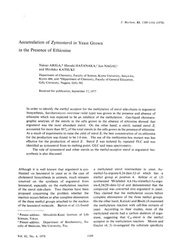 Accumulation of Zymosterol in Yeast Grown in the Presence of Ethionine