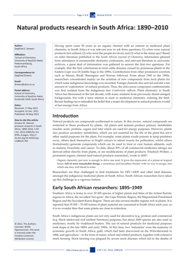 Natural Products Research in South Africa: 1890–2010