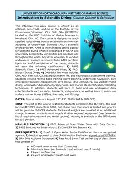 INSTITUTE of MARINE SCIENCES Introduction to Scientific Diving: Course Outline & Schedule