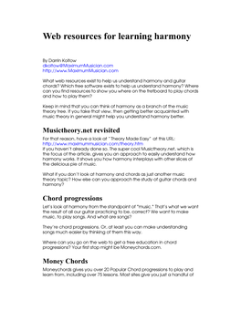 Web Resources for Learning Harmony