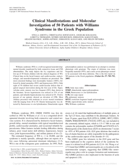 Clinical Manifestations and Molecular Investigation of 50 Patients with Williams Syndrome in the Greek Population