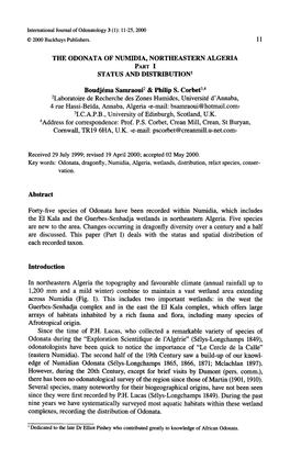 The Odonata of Numidia, Northeastern Algeria Part I Status and Distribution1